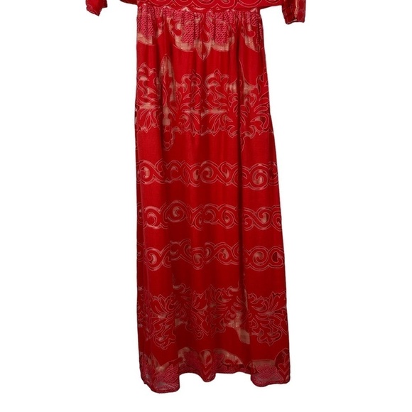 ERIN BY ERIN FETHERSTON JUDY CORAL RED LACE LAYERED BODICE 1/2 SLEEVE MAXI DRESS - Picture 5 of 14